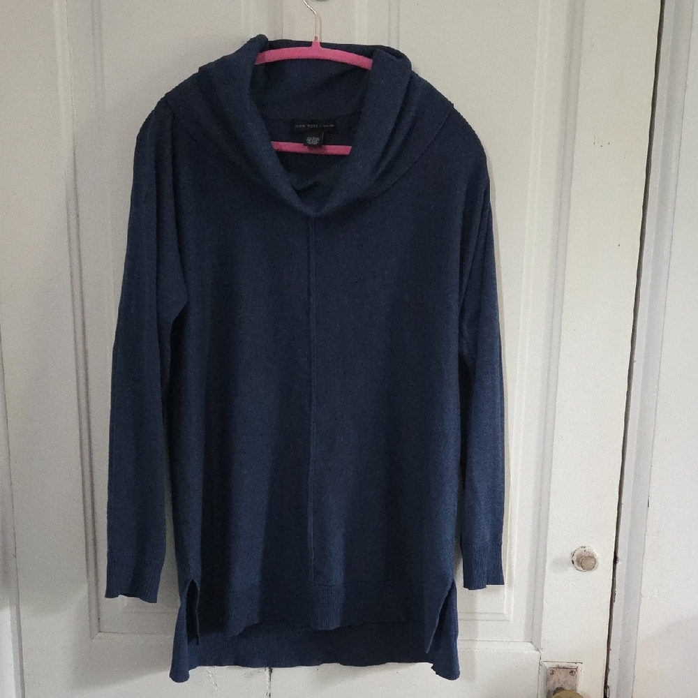 Joan Vass Navy Knit Turtleneck Cowl Neck Tunic Top